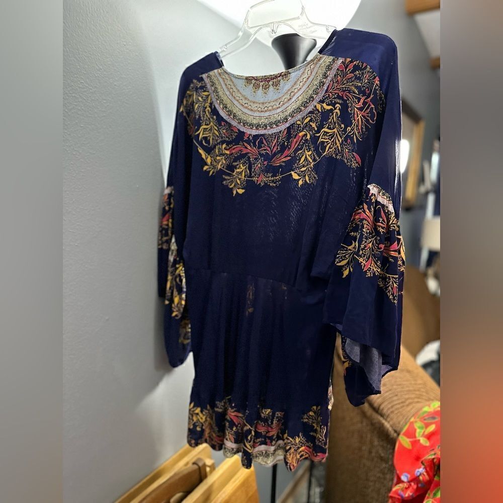 Free People Sunset Dreams Ruffle Boho Top In Blue Size Small - Picture 14 of 16